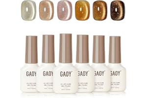 GAOY Cat Eye Gel Nail Polish Set with Magnet for Sparkling Maillard Effect, Caramel Amber Glitter Nail Art, Long Lasting Gel for Home & Salon Manicure
