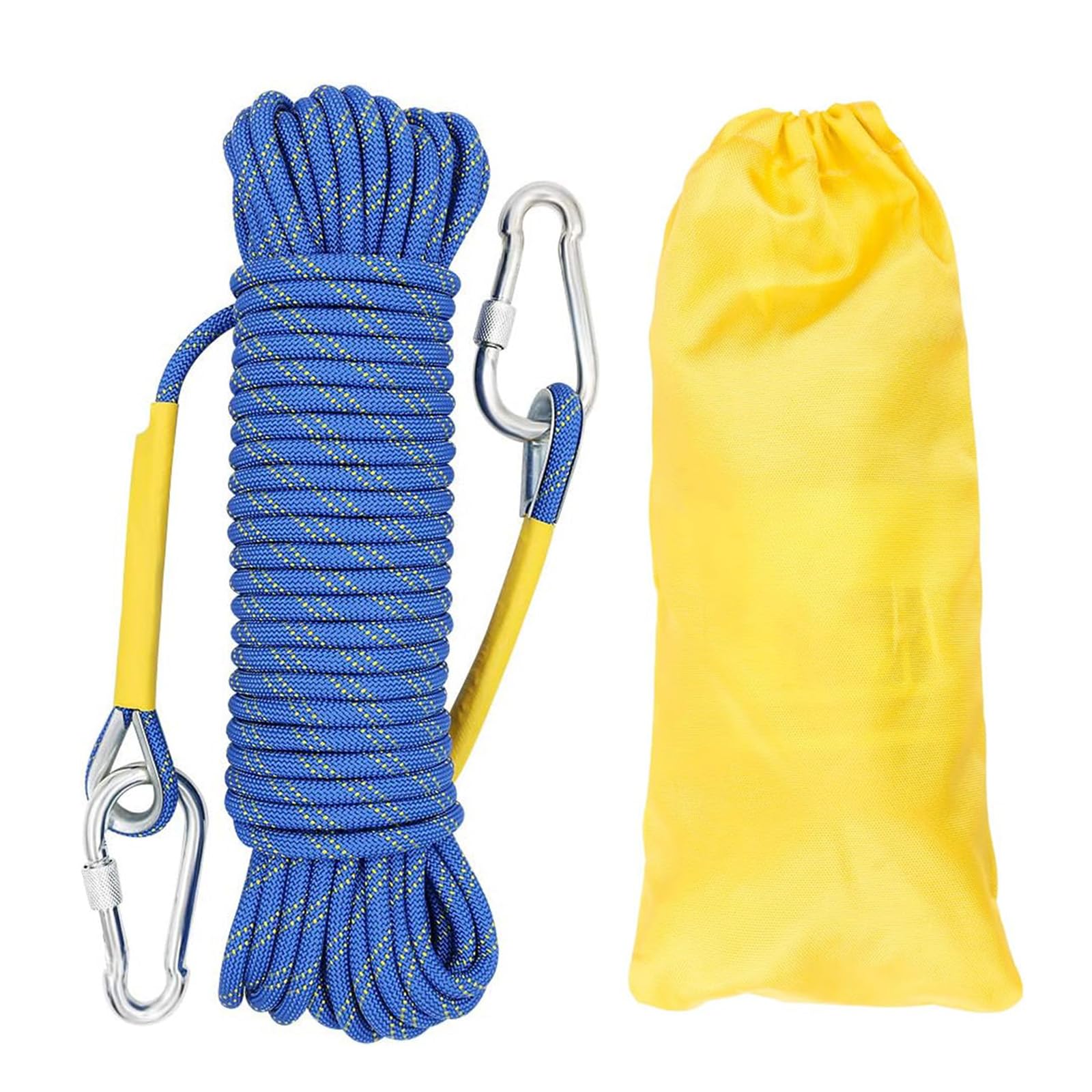 Gangying 50m Climbing Rope 8mm Outdoor Static Rock Climbing Rope High Strength Cord Safety Rope Braid Nylon Escape Fire Rescue Parachute Rope with 2 Carabiner