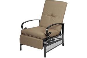 Oakcloud Adjustable Outdoor Lounge Chair Metal Patio Relaxing Recliner Chair with Removable Cushions(Brown)