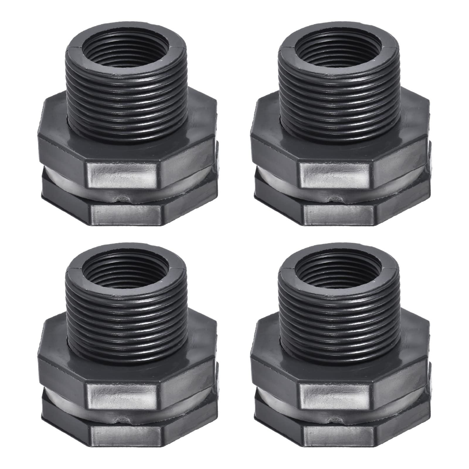 M METERXITY 4 Pack PVC Bulkhead Fitting - Double Threaded Bulkhead Water Tank Connector, with Silicone Gasket, Apply to Aquariums, (G3/4 Female 1.5" Male, Gray)