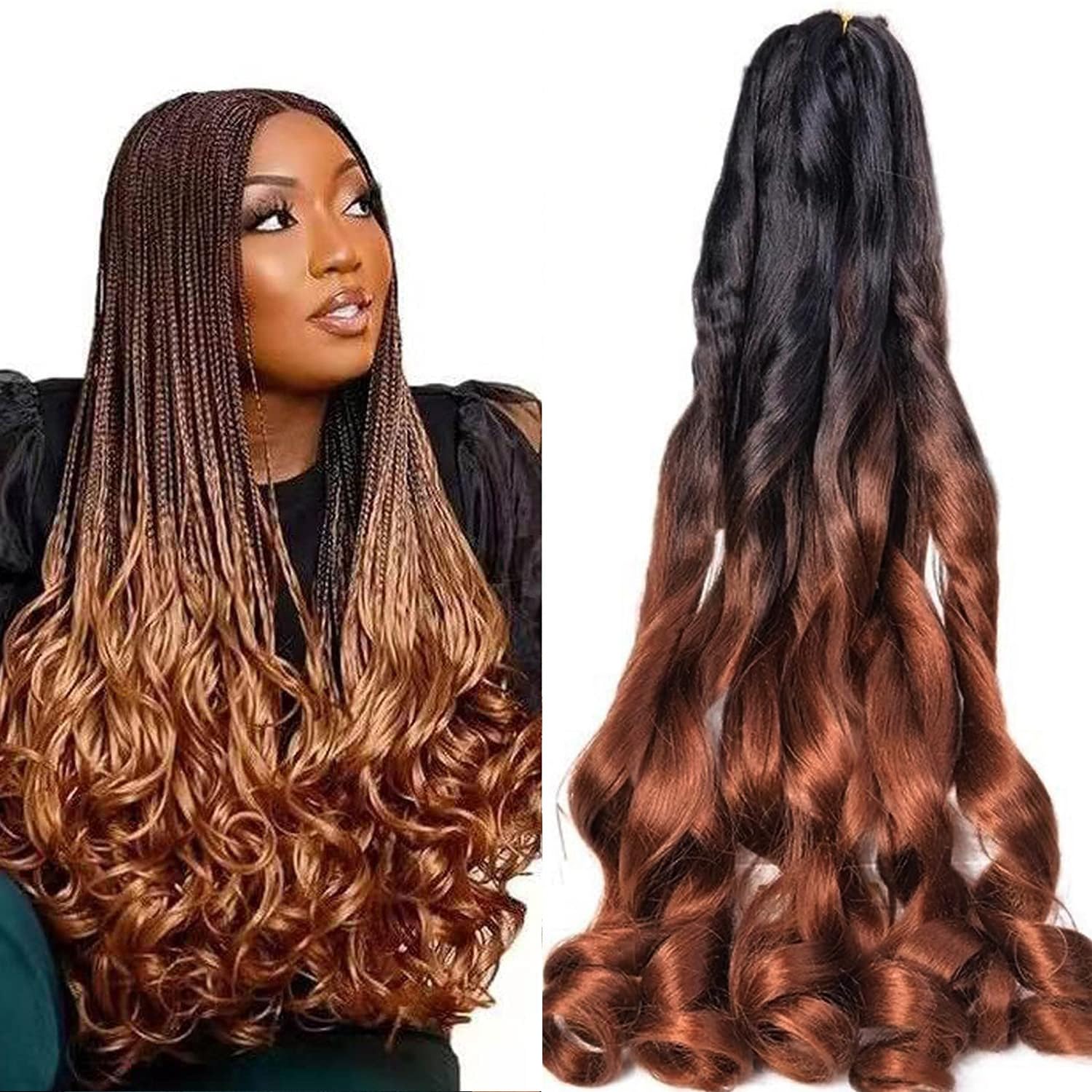 French Curl Braiding Hair Extensions for Braiding Crochet Braids Hair Extensions Goddess Braids Crochet Hair Extensios for Black Women (22Inch (Pack of 9), #1B-30) — image 1
