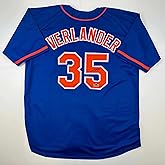 Facsimile Autographed Justin Verlander New York Blue Reprint Laser Auto Baseball Jersey Size Men's XL