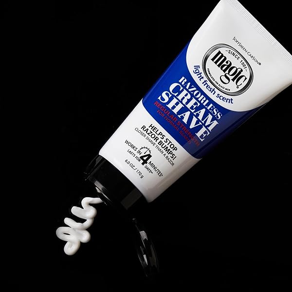 SOFTSHEEN-CARSON MAGIC RAZORLESS SHAVING CREAM, HAIR REMOVAL CREAM FOR BODY HAIR, REGULAR STRENGTH DEPILATORY CREAM, WORKS IN 4 MINUTES FOR NORMAL HAIR, 6 OZ