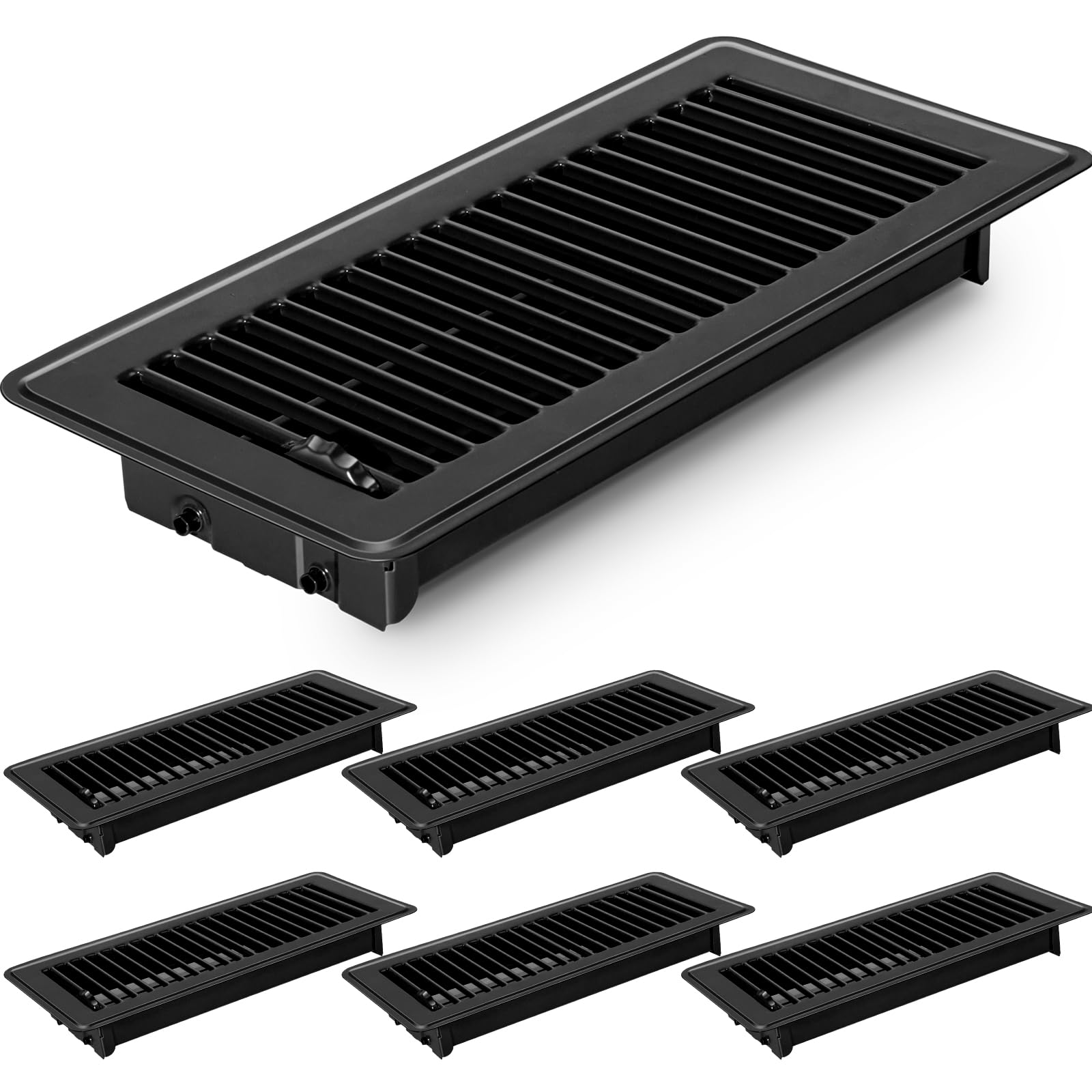 Photo 1 of Gmurnai 4x10 Floor Vents Heavy Duty Floor Registers, Floor Air Vent Covers 4 X 10 for Home Floor Wall Ceiling, Rust Proof Finish Registers Grilles & Vents (6, Black, 4x10 Inches)