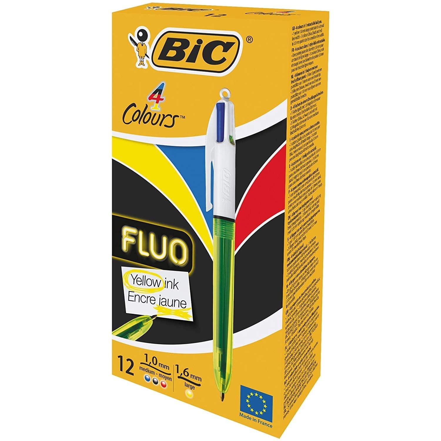 Bic 4 Colour Fluo Black/Blue/Red/Yellow Highlighter Pack 12