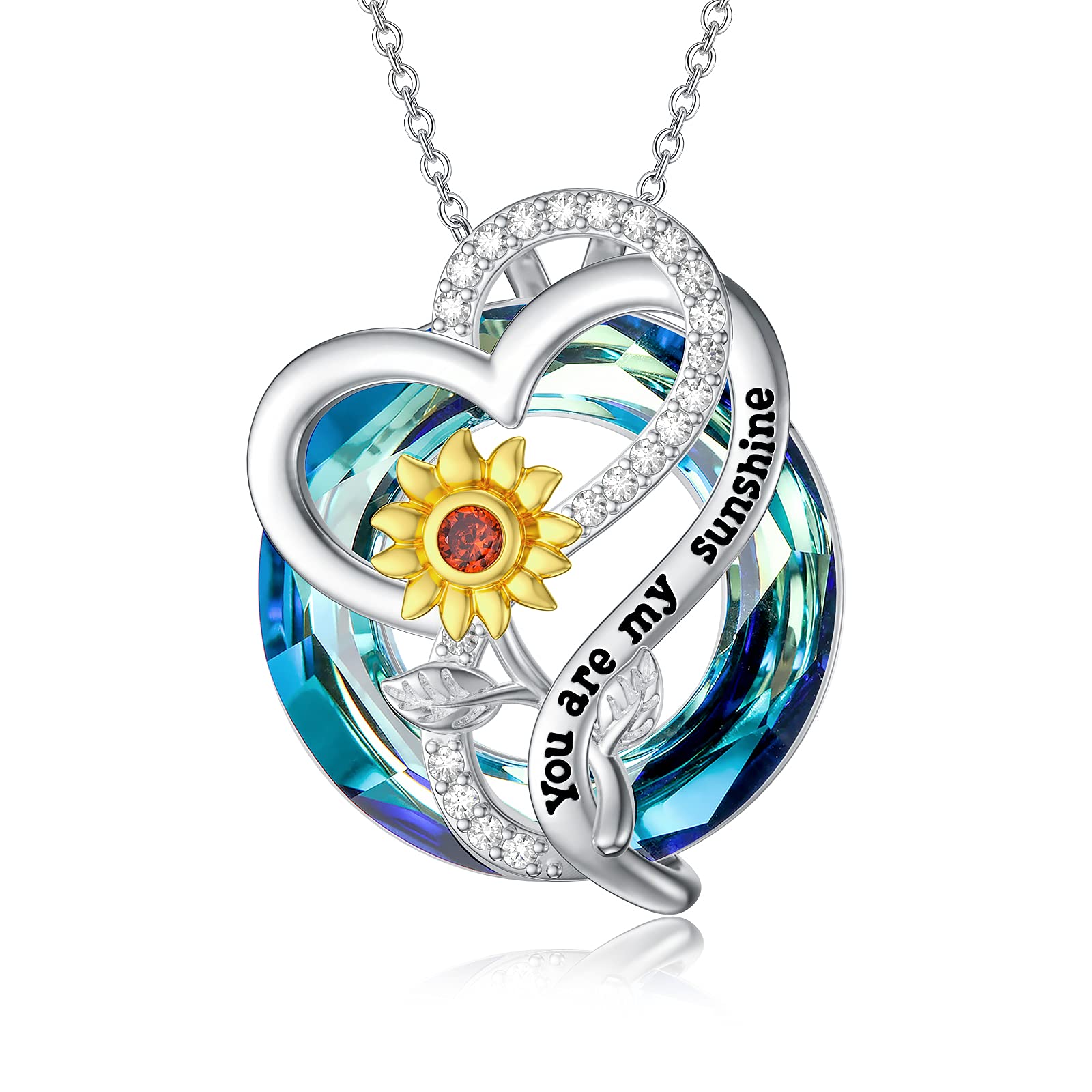 Shusukue Sunflower Cystal Necklace 925 Sterling Silver You Are My Sunshine Crystal Pendant Necklace Sunflower Jewelry Gifts for Women Girls
