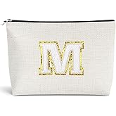 Initial Makeup Bag for Women Monogrammed Gifts for Women Sister Personalized Monogram Cosmetic Toiletry Bag Birthday Christmas Graduation Gifts for Friend Sister Letter Makeup Pouch Initial M