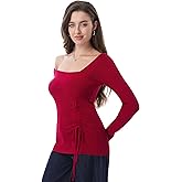 AmélieBoutik Women Off Shoulder Sweater Asymmetric Neck Long Sleeve Ruched Tie Knot Going Out Shirts Blouses