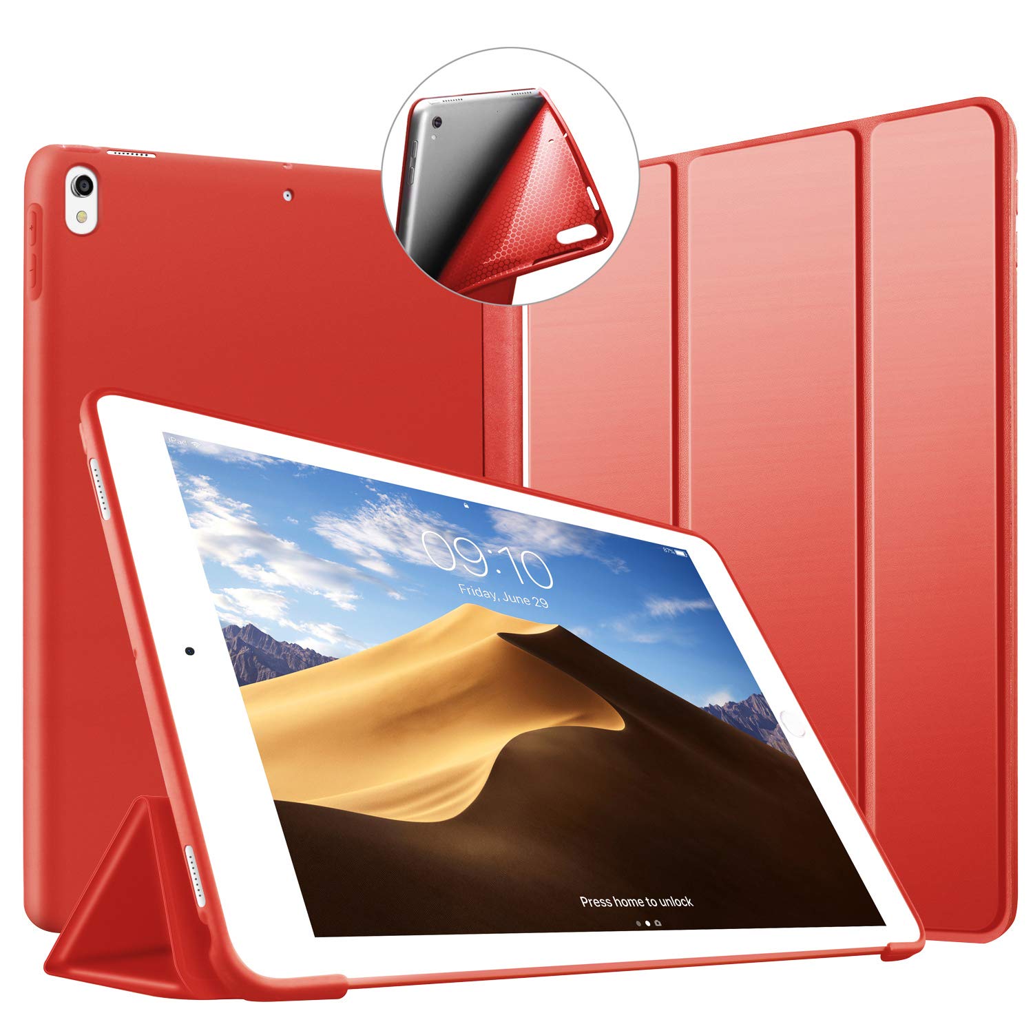 VAGHVEO Case for iPad Air (3) 10.5 2019 & iPad Pro 10.5 Inch 2017, Ultra Slim Lightweight Trifold Stand Smart Case [Auto Sleep/Wake] with Flexible Soft TPU Back Cover for Apple iPad 10.5", Red