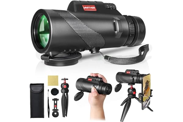 80x100 Monocular Telescope for Smartphones - High Powered HD Monocular with Tripod & Adapter, Low Light Vision for Adults - for Wildlife, Bird Watching, Hunting, Hiking