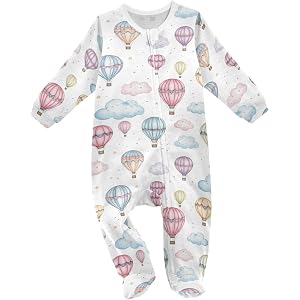 CUPADA Baby Onesie Long Sleeve Romper Cotton One Piece Footies Hot Air Balloons Clouds Stars Jumpsuits Sets 0-24M