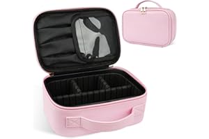 PEEH Travel Makeup Bag, Small Make up Train Case Cosmetics Organizer with Adjustable Dividers Makeup Storage for Women, Makeup Accessories & Tools Case (Pink)