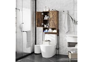 Vabches Over The Toilet Storage Cabinet with 2-Door Design Bathroom Organizers and Storage with Anti-Tip Device Over Toilet Organizer with Shelves for Bathroom,Restroom,Laundry Brown