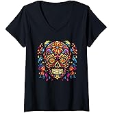 Floral Sugar Skull V-Neck T-Shirt
