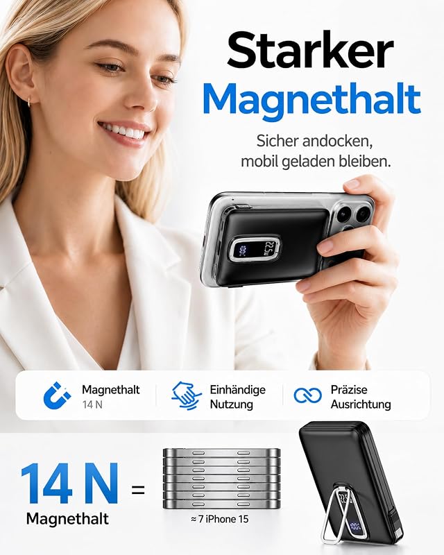 für MagSafe Powerbank iPhone, Schnelllade Power Bank Magnetisch mit Kabel — Foto 4 von 8