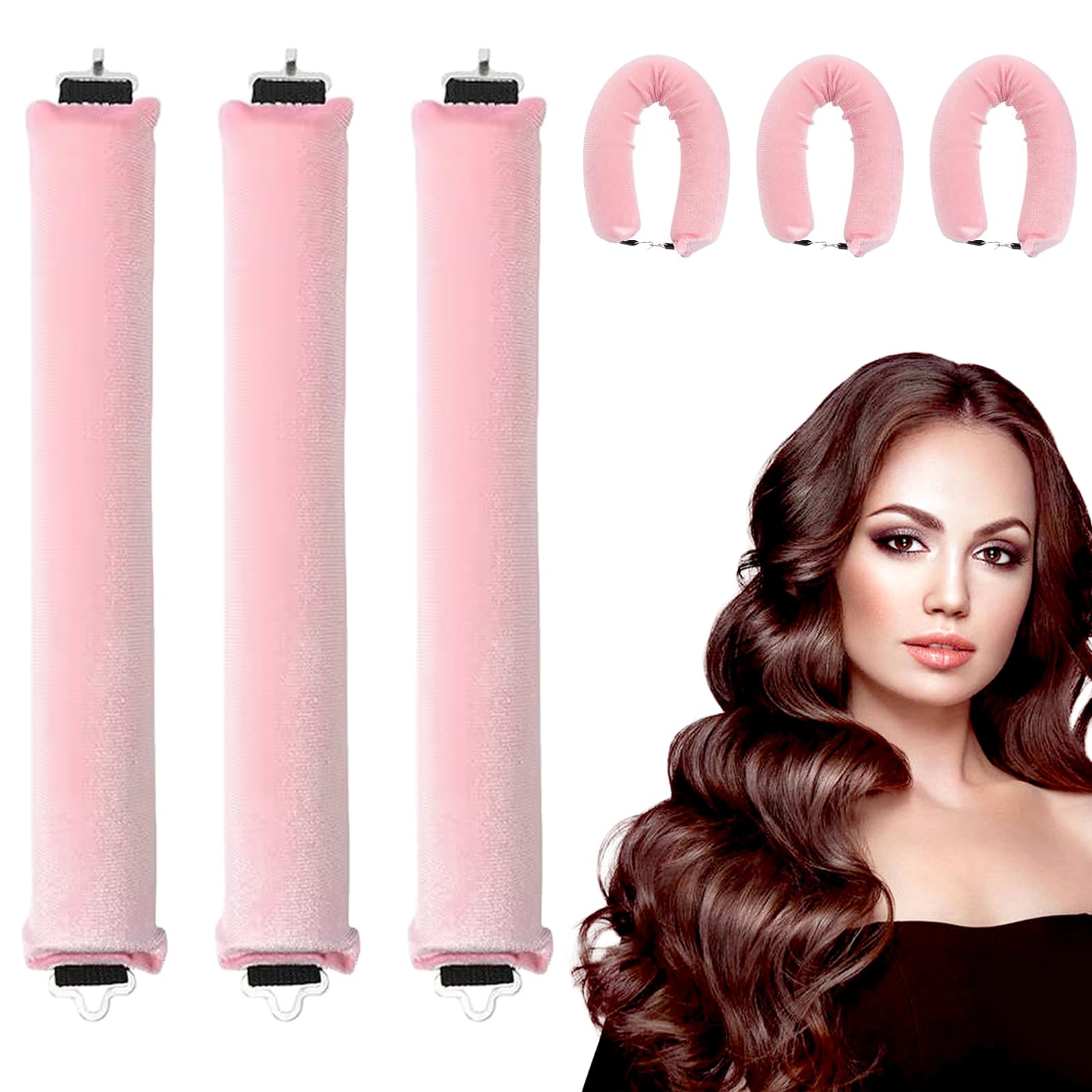 KEYRI 3 PCS Heatless Curlers Set, Heatless Curling Rod Overnight Heatless Hair Curlers Soft Hair Roller Rods with Hook Heatless Curling Set Overnight Curls Hair Curlers