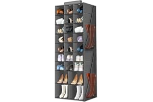 VERONLY Hanging Shoe Organizer for Closet, Closet Hanging Shoe Storage Rack Holder Shelves,Collapsible Shoe Closet Organizers and Storage with 4 Large Side Pockets,25 Sections for Shoes,Hats,Clothes(Gray)