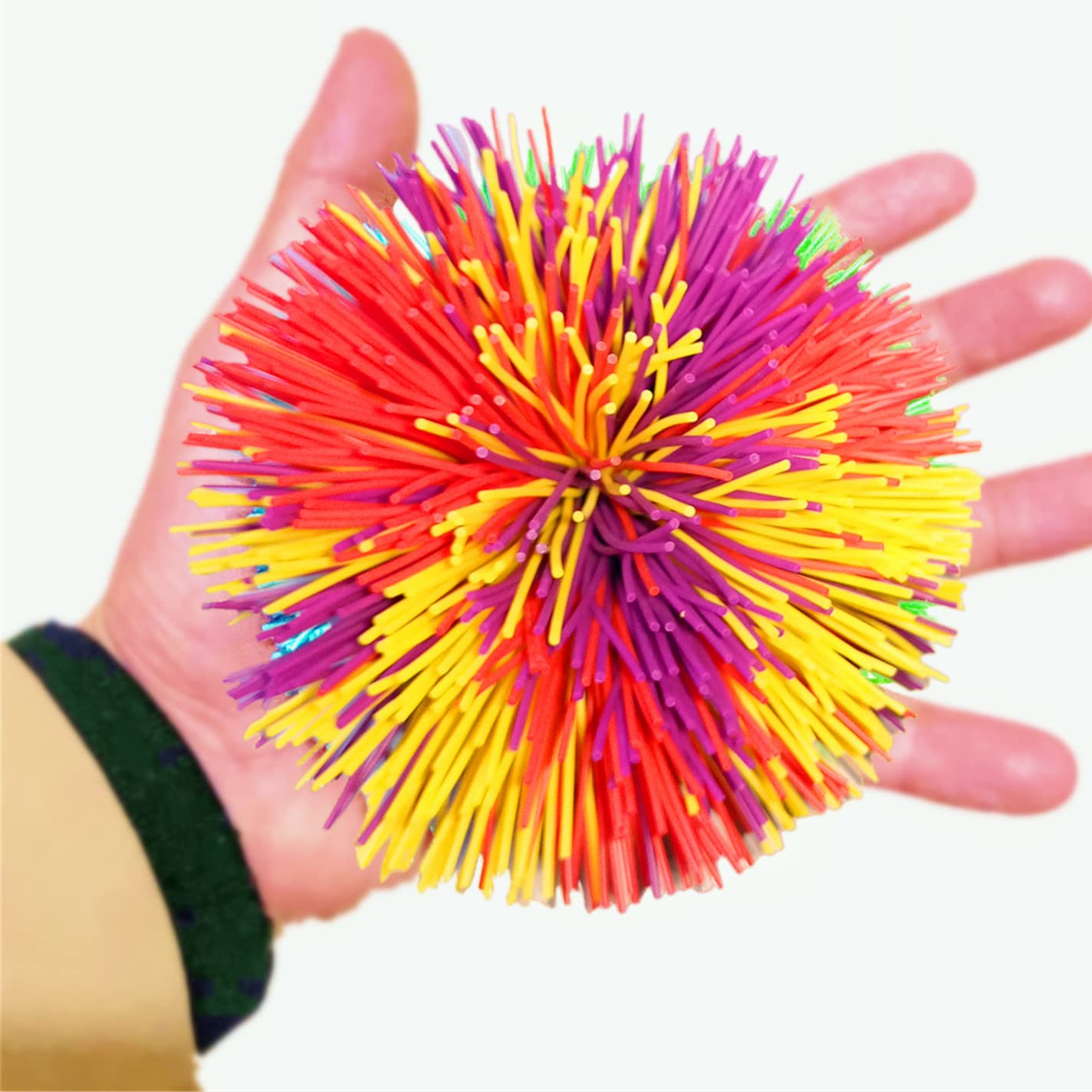 Photo 1 of 4.5Inch Large Rainbow Stringy Ball Silicone Bouncing Fluffy Jugging Ball,Monkey Stress Ball (Purple+Red+Yellow)