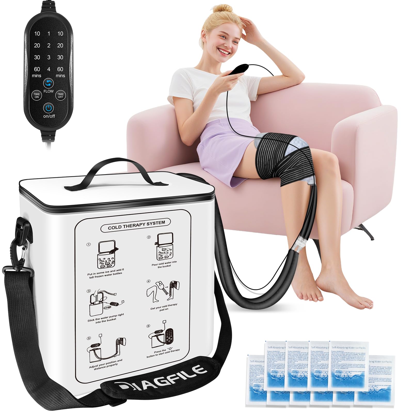 Photo 1 of Cold Therapy Machine with Programmable Timer, Portable Ice Therapy Machine System for Knee, Cold Therapy Unit for Long-Term Relief and Recovery, w/Compression Pad for Shoulder, Hip and Ankle (White)