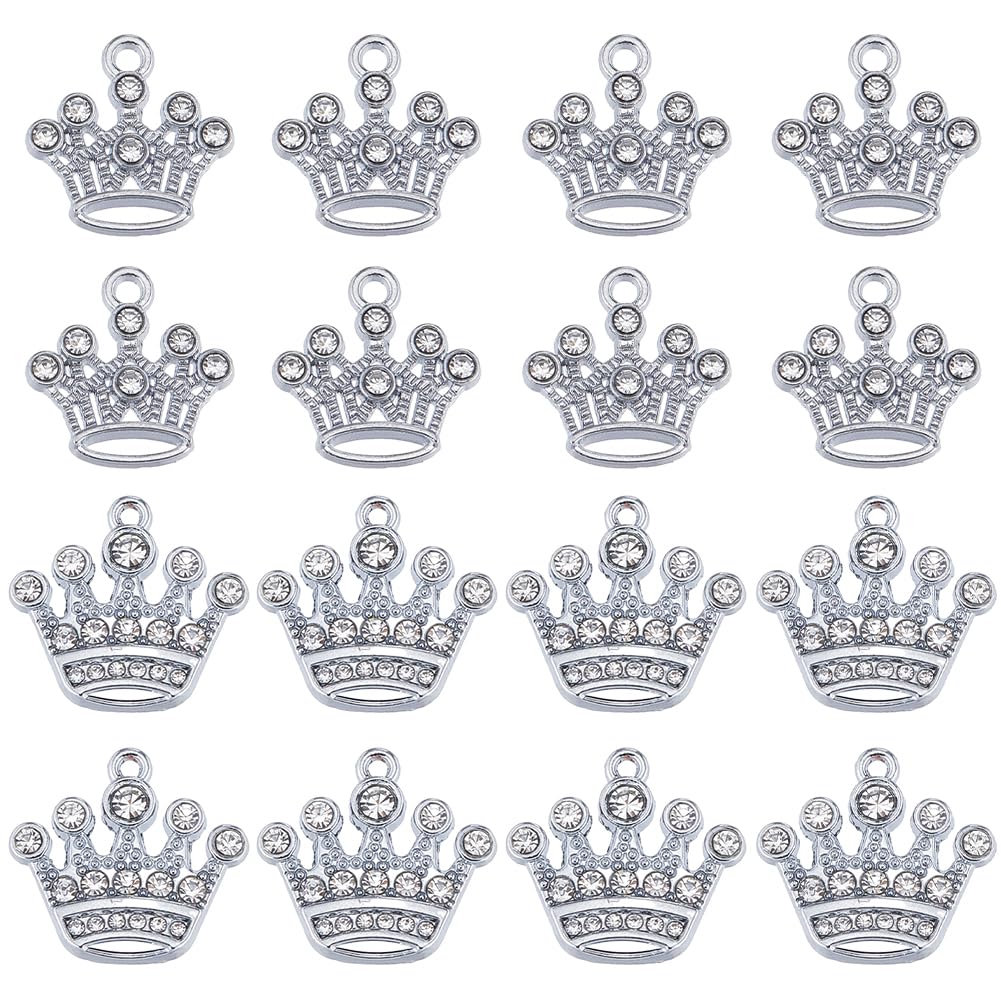 SUNNYCLUE 1 Box 40Pcs Crown Charms Silver Tiara Charm Bulk Vintage Alloy Rhinestone Mini Princess Queen Crown Charms for Jewellery Making Charms Earrings Bracelet Necklace DIY Crafts Valentine's Gifts