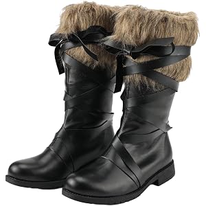 Viking Faux Fur Cuff Mid Calf Boots Pirate Cross Wrap Mid Calf Boots