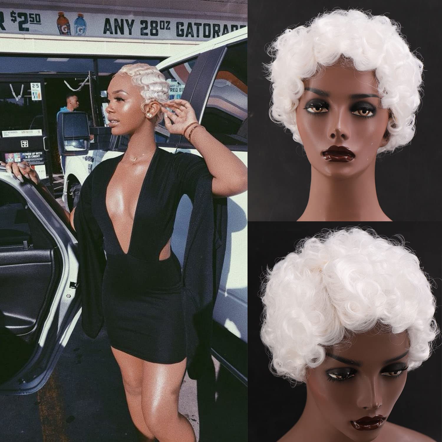 Photo 1 of Bybrana Hair Short Finger Wavy Cute Natural Looking Retro African Black Wigs for Women (60#)