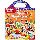 Popokeegoo Reusable Sticker Book, Travel Stickers for Kids, Waterproof Sticker Books, Crafts Activities for Toddlers 3 4 5 Year Old, Thanksgiving