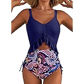 Aleumdr Women's One Piece Swimsuit Ruffle Slimming Tummy Control Bathing Suits Cutout V Neck High Cut Swimwear