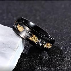 NUNCAD 8mm Black Tungsten Rings for Men, Meteorite
