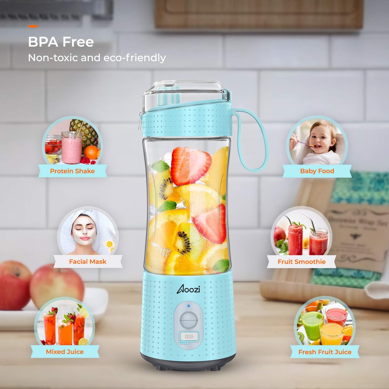 Portable Blender, Personal Size Blender Smoothies and Shakes, Mini Blender 4000mAh USB Rechargeable with Six Blades, Handheld Blender Sports, Travel, Gym (Blue): Kitchen & Dining