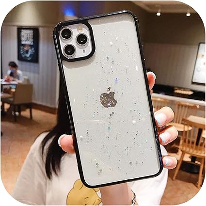 Amazon Yokkg ラグジュアリーグリッタースタースパンコールiphone12 Mini 11 Pro Max X Xs Xr 7 8 Plus Seクリアtpuカバー用透明電話ケース Black For Iphone Xs ケース カバー 通販