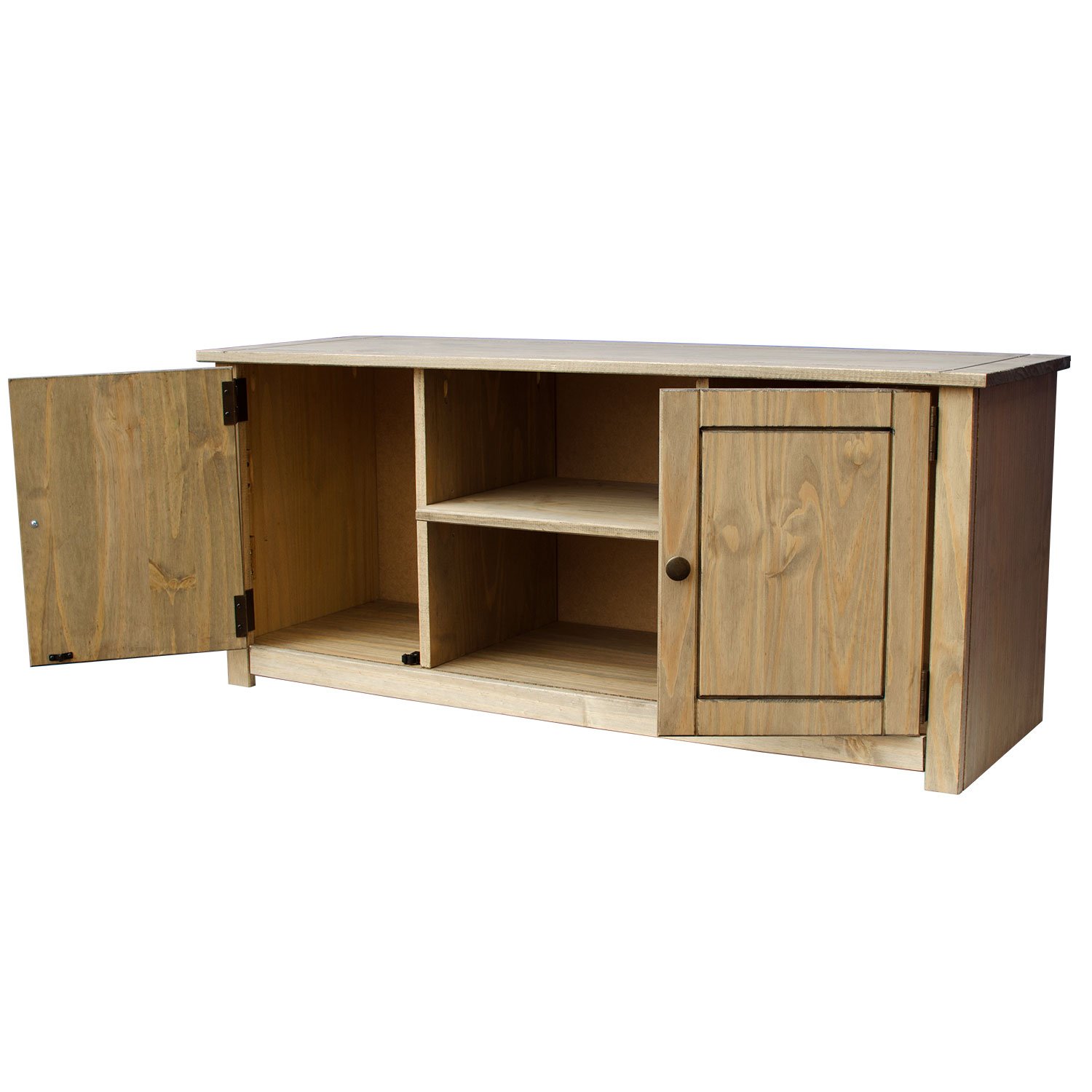 Solid Pine Television Unit Stand Wood Media Storage Living Room