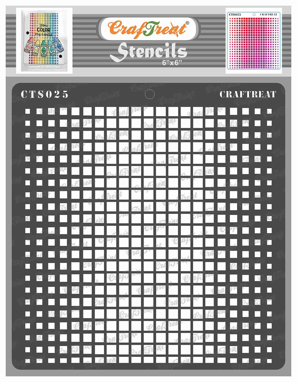 CrafTreat Geometric Stencils for Painting on Wood, Wall, Tile, Canvas, Paper, Fabric and Floor - Ombre Square Stencil - 6x6 Inches - Reusable DIY Art and Craft Stencils - Square Template