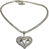 Alpenflüstern Bavarian Necklace Rhinestone Heart with Deer (antique silver-coloured) - Traditional German Pendant Necklace, Charivari, Bracelet