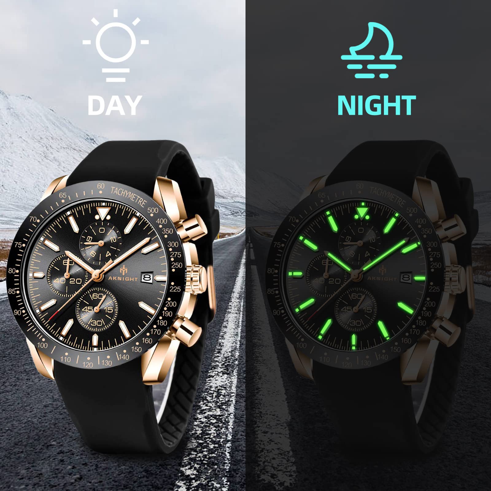 AKNIGHT Watch for Men Luxury Watches with Brown Leather Strap Timepiece Birthday Gift Wrist Watches, Luminous Sports Analog Quartz Movement Waterproof