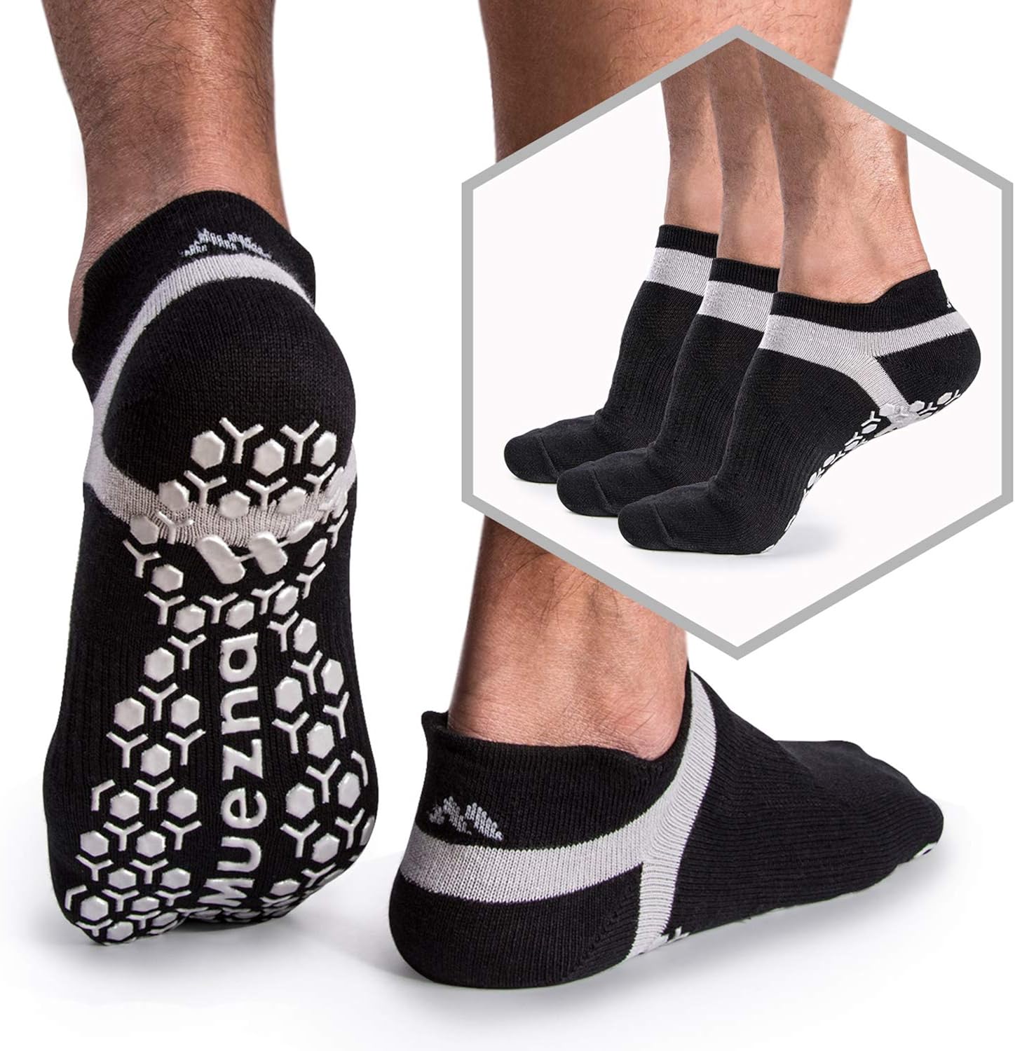 Muezna Men's Non-Slip Yoga Socks, Anti-Skid Pilates, Barre, Bikram Fitness Hospital Slipper Socks with Grips : Clothing