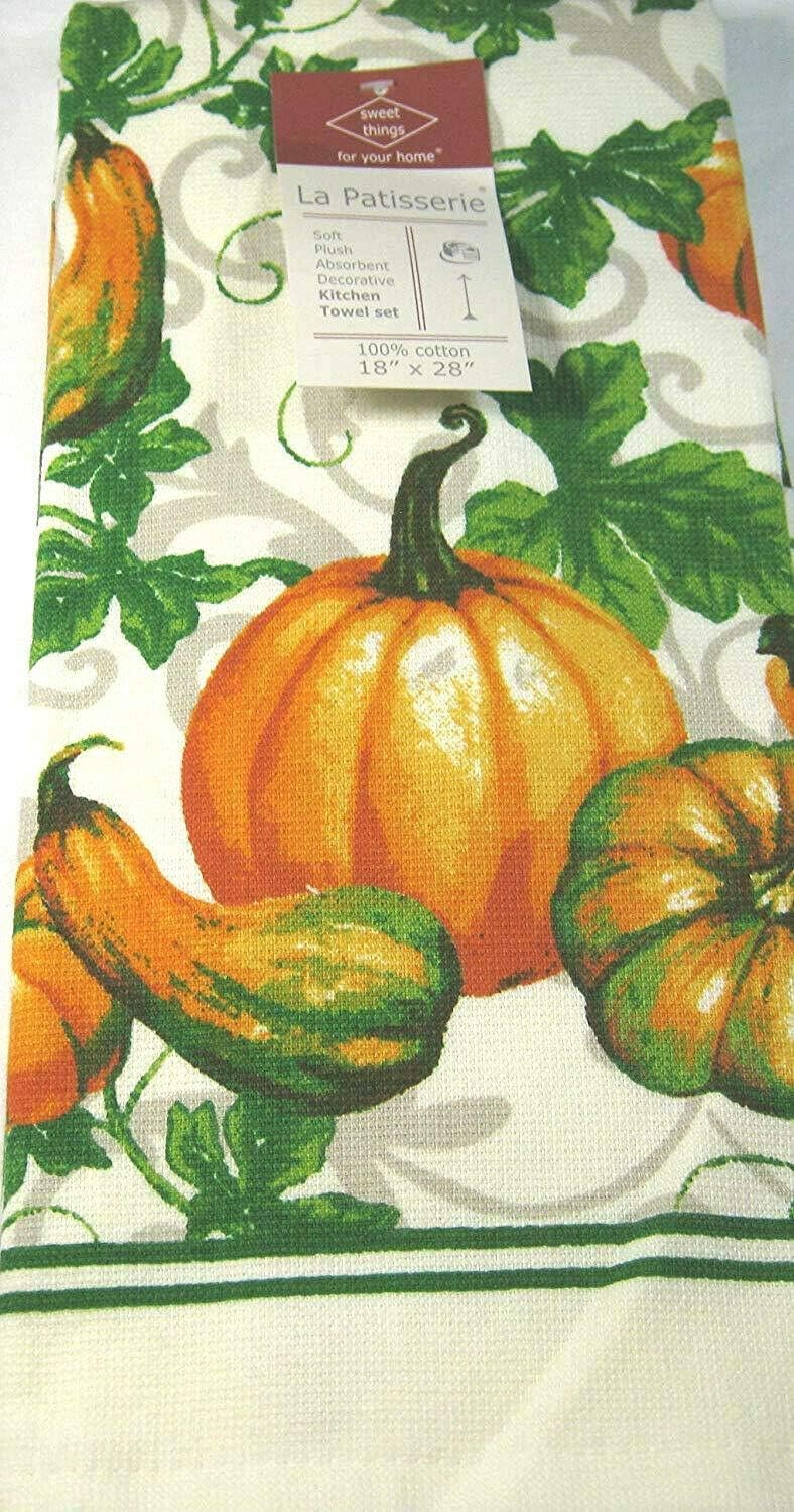La Patisserie Plush Kitchen Towels 2 Pk Pumpkins & Squash 18" x 28" 100% Cotton