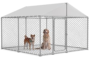 RUPZEN Heavy Duty Outdoor Dog Kennel with Waterproof Cover, UV-Resistant Roof, and Secure Locking Mechanism for Large Dogs, Durable Metal Enclosure for All Weather Conditions (90x90x63IN)