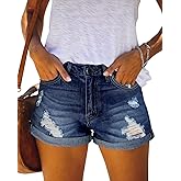 CHICZONE Womens Mid-High Rise Ripped Jean Shorts Distressed Stretchy Denim Shorts