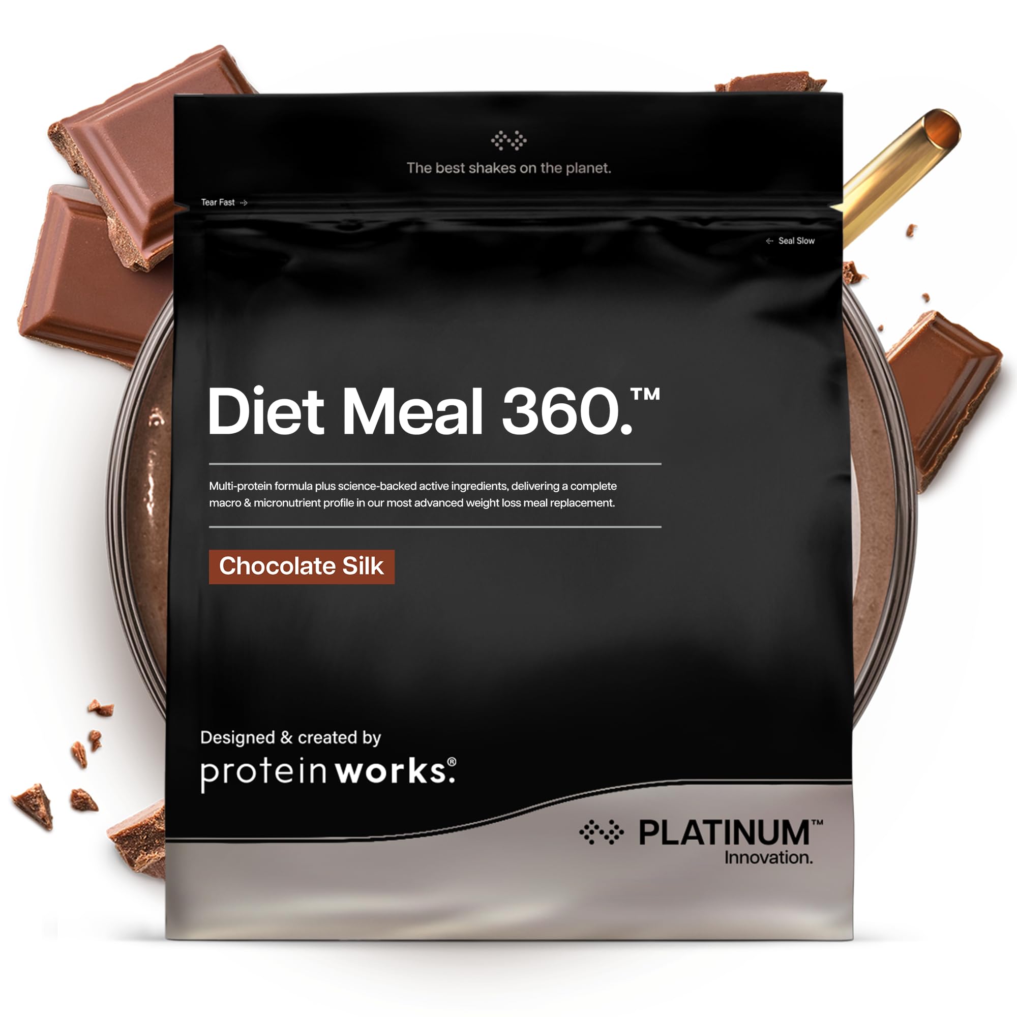 Protein Works | Diet Meal 360 - PLATINUM Innovation, Diet Meal Replacement Shake, Supports Weight Loss, 26 Vitamins & Minerals, Added Flaxseed, Inulin, Omega 3, Chocolate Silk, 16 Meals, 1kg
