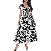 HUDILAN Women's Black Floral Maxi Dress Casual Sleeveless V-Neck Vacation Beach Summer Dress for Women
