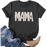 Ithalt Womens Mama Shirt Mom Life Shirts Skeleton Mother Printed T-Shirt Rock and Roll Short Sleeve Tops