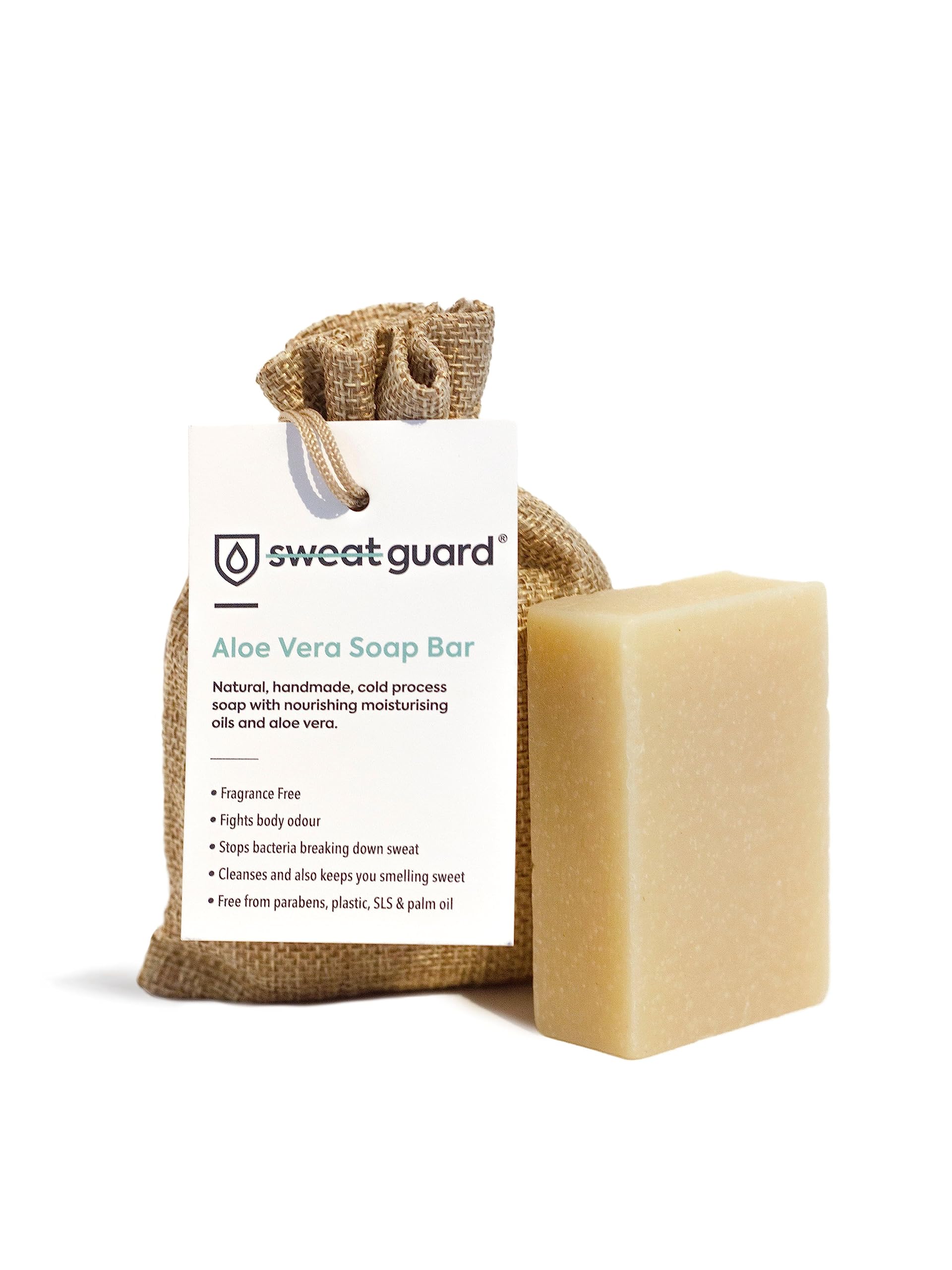 SWEAT GUARD® Aloe Vera Natural Soap Bar. Body Soap With Nourishing Oil & Aloe Vera To Eliminate Sweat & Odour On Feet, Underarm, Face & Skin. Gentle Cleanser For Hyperhidrosis Treatment.