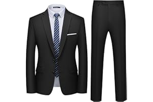WULFUL Men's 2 Piece Suits Slim Fit Two Button Blazer Jacket Pants Set for Party,Wedding and Business