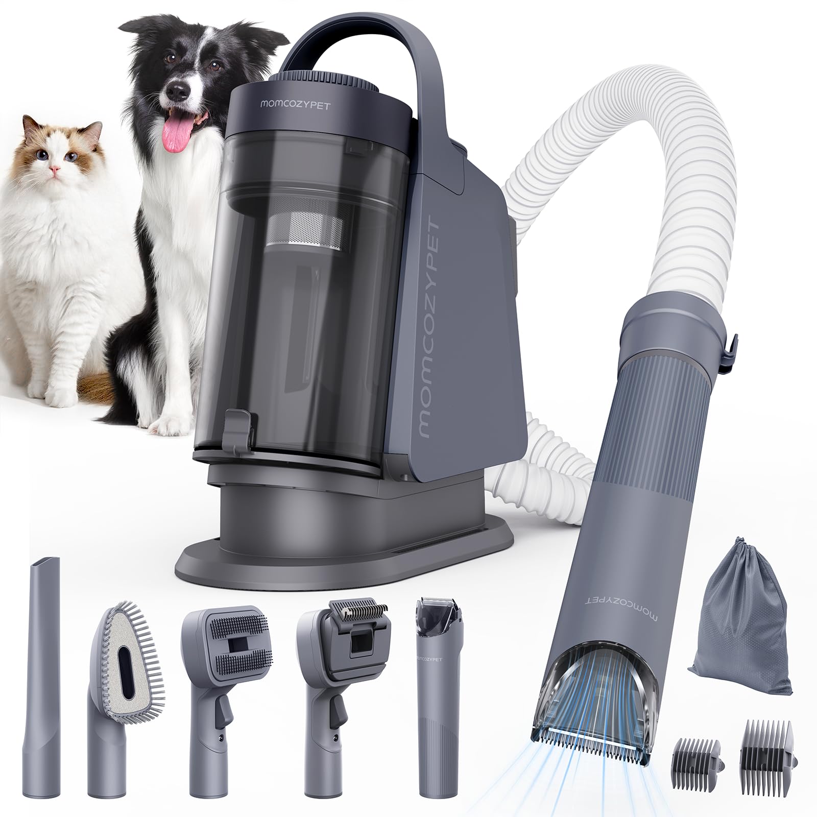Photo 1 of MomcozyPet Dog Grooming Kit, FurEase Dog Grooming Vacuum with Dog Clippers for Grooming, 13000Pa Powerful Dog Vacuum for Shedding Grooming with 5 Pet Grooming Tools (Iron Gray, 2.5 Liter Canister)