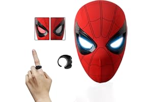 YONTYEQ Spider Superhero Mask Toy with Moving Eyes and LED Lights - Movable Eyes Remote Control, Full Face, Fun for Men - Great for Halloween, Christmas, Cosplay