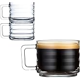 Stackable Coffee Cup Set, Fully Tempered Coffee Mug, Tea Cup Set, Ribbed Glassware, Vintage Glass Coffee Mugs, Turkish Coffee Cup Set, Cappuccino Cup, Housewarming Gift (250cc/8.5oz) (Set of 2)