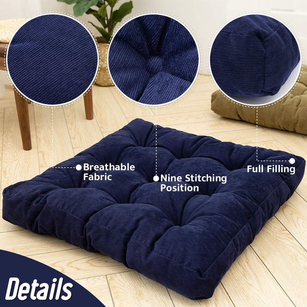 HIGOGOGO Floor Pillow, Square Meditation Pillow for Seating on Floor Solid Thick Tufted Seat Cushion Meditation Cushion for Yoga Living Room Sofa Balcony Outdoor, Navy, 22x22 Inch: Furniture & Decor