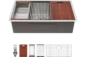 27 Inch Kitchen Sink Undermount - Sarlai 27"x19" Undermount Sink Ledge Workstation Stainless Steel 16 Gauge Deep Single Bowl 