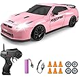 YUAN PLAN RC Drift Car, 1/24 Pink Remote Control Car for Girls, 2.4GHz 4WD Drifting RC Cars with LED Light, High Speed RC Car with Rechargeable Battery and Extra Tires, Toy Car for Kids and Adults